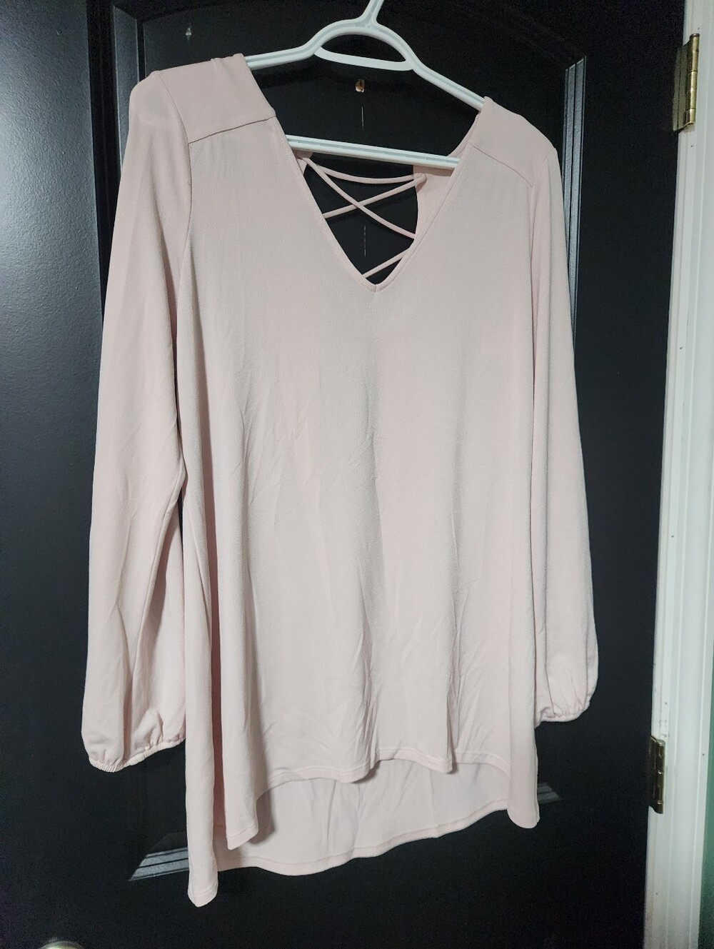 Express Women's Blush Pink V-Neck Long Sleeve Top with Crisscross Back Size MED